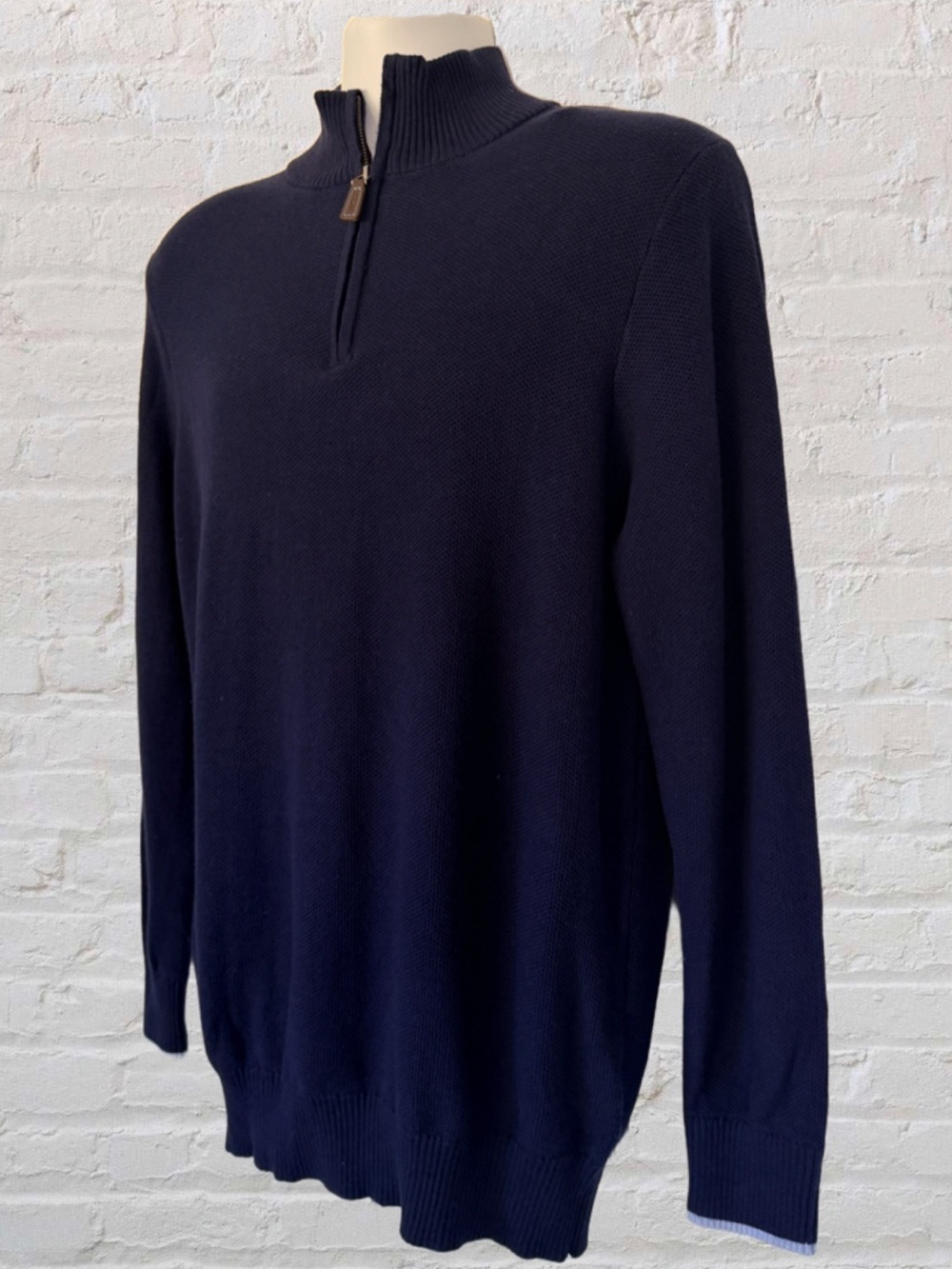 NWT TailorByrd Quarter Zip Sweater Medium Navy Heather Cotton Blend Pullover